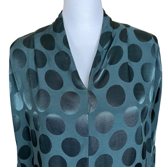 Masai Tunic Blouse Women’s Small Green Satin V Neck Relaxed Circle Print - Picture 5 of 9